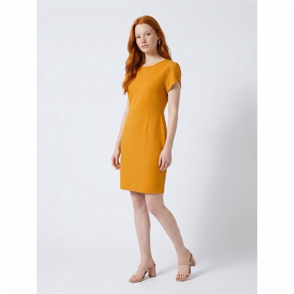 SHEIN Dress Womens Size L Mustard Yellow Sheath Knee Length Short Sleeve